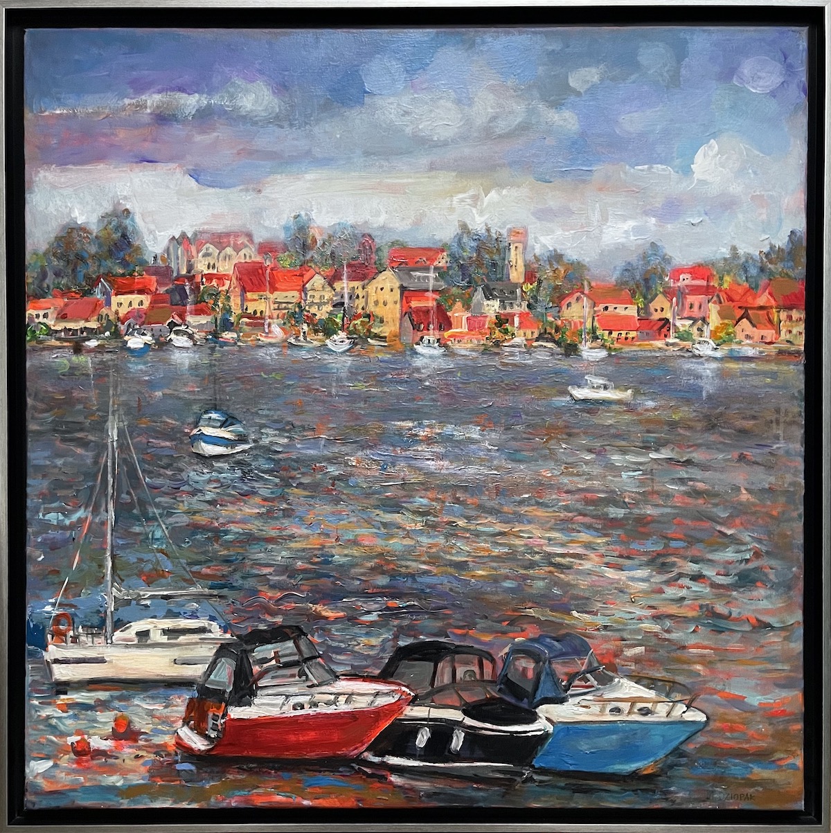 Maria Dziopak, Mikołajki, 100x100cm, akryl, płótno