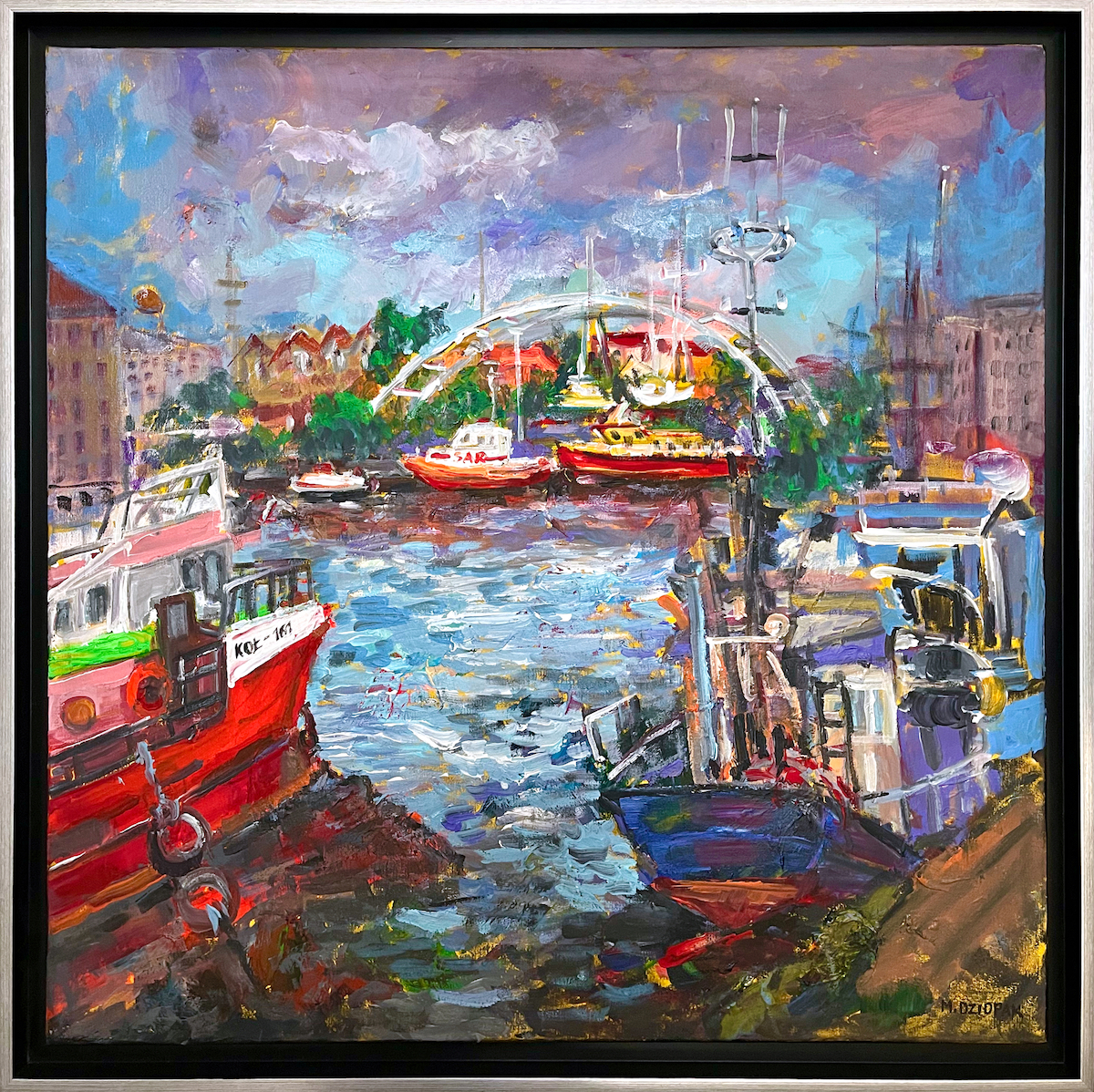 Maria Dziopak, Port w Kołobrzegu, 70x70cm, akryl, płótno